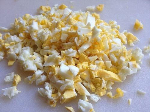 Chopped egg for 1 Minute Egg Salad.