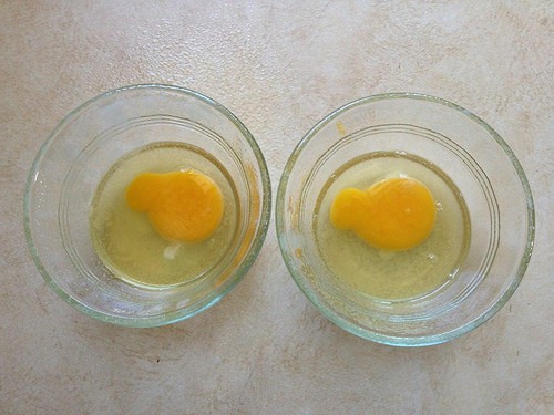 Eggs in ramekins for 1 Minute Egg Salad.