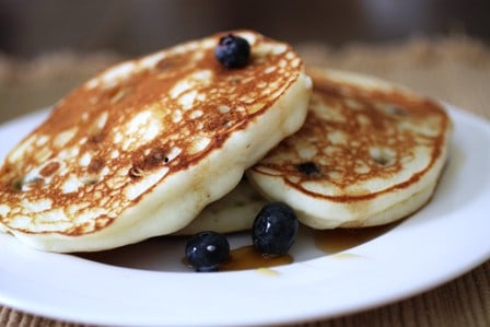 Gluten-Free Blueberry Ricotta Pancakes on a plate.