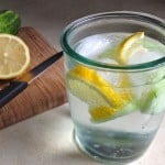 Glass of lemon cucumber water.