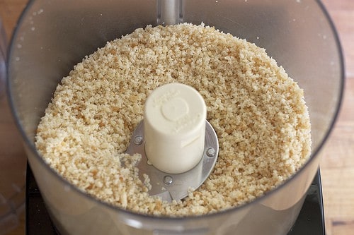 Fresh Gluten-Free Bread Crumbs in food processor bowl.