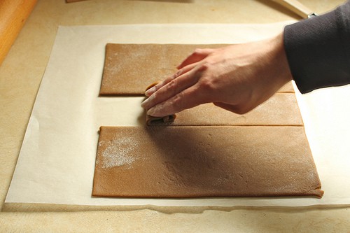 Dough cut for gluten-free gingerbread house.