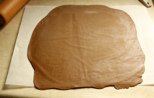 Gluten-free gingerbread dough rolled out.