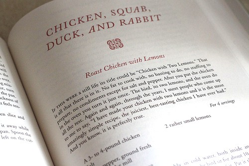 Roast chicken with Lemons cookbook page.