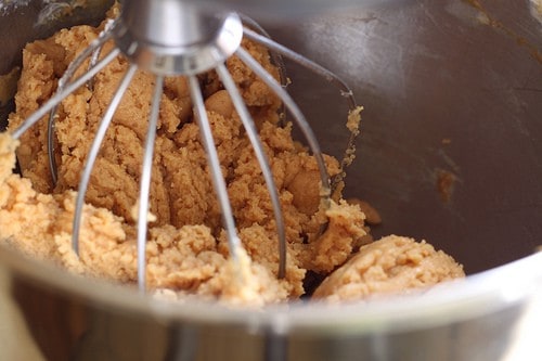 Mixing peanut butter filing for gluten-free pie.