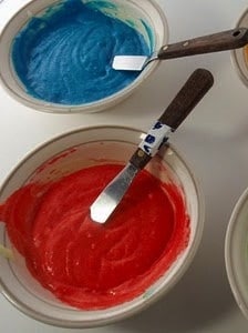 Red, White, and Blue Cupcake batter.