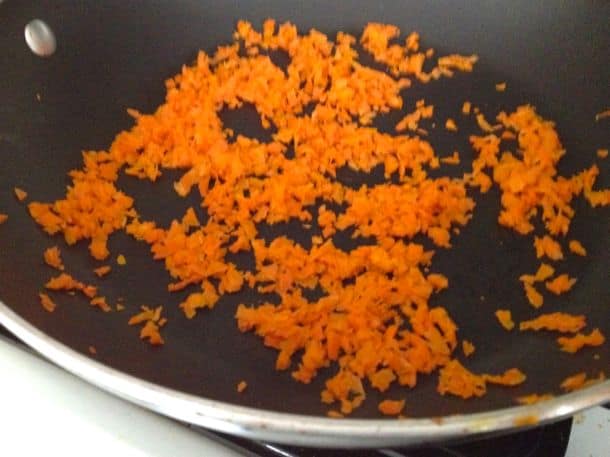 Cooking carrots for gluten-free spinach dip.