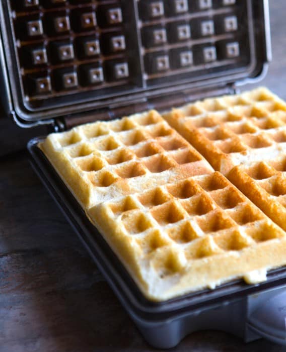 Gluten-Free Waffles in a waffle maker.