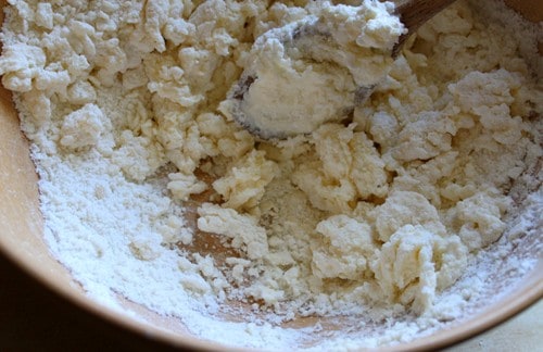 Gluten-free cobbler dough being mixed.
