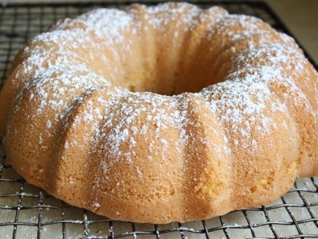 Gluten-Free Cornmeal Cake on cooling rack.