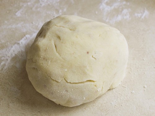 Gluten-free gnocchi dough sitting on the counter.