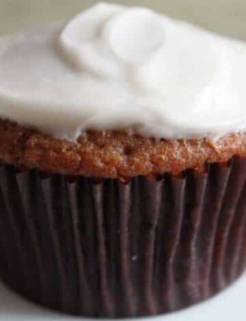 Gluten-Free Spice Cupcake frosted with cream cheese frosting.