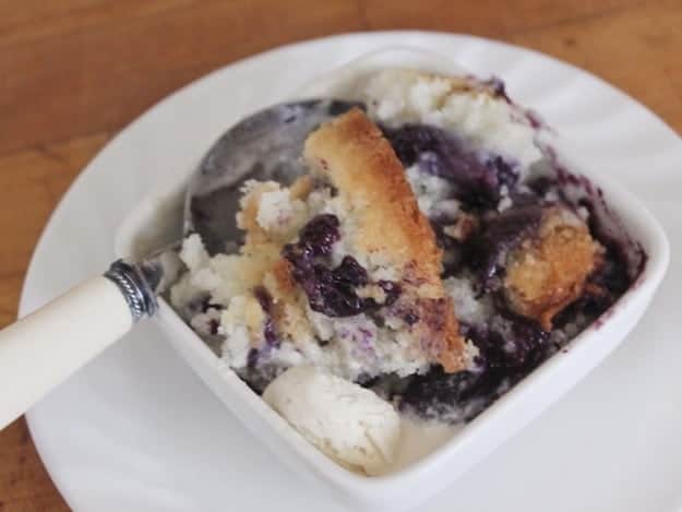 Gluten-Free Texas Cobbler in small white bowl.