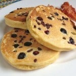 Gluten-Free Whole Grain Pancakes with Chocolate Chips and Blueberries.