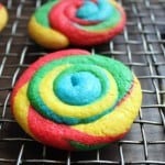 Gluten-free tie dyed cookie on wire rack.