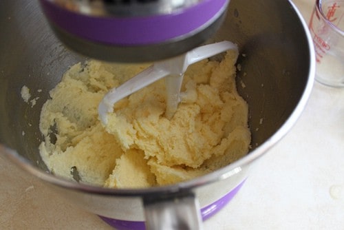 Creaming butter and sugar for gluten-free cookie dough.