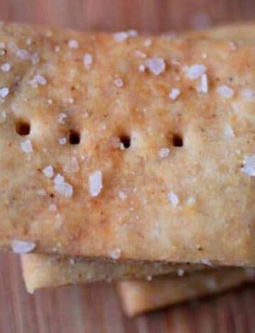 Whole grain gluten-free crackers with salt on top.
