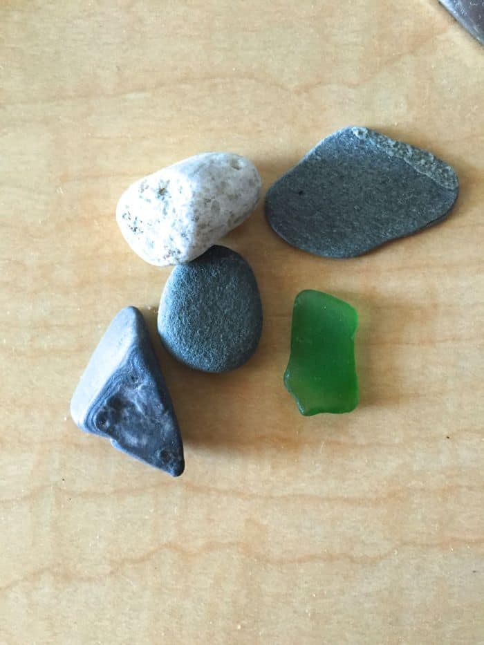 Beach stones and sea glass.