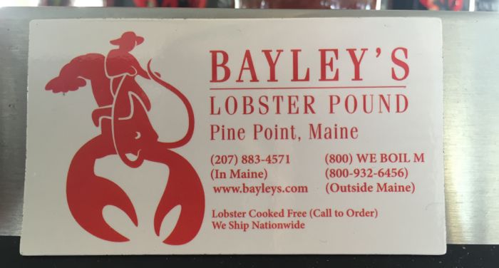 Bayley's lobster pound business card.