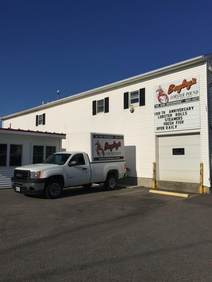 Bayley's Lobster pound sign and parking lot.