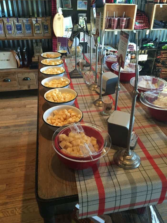 Cheese samples on display. 