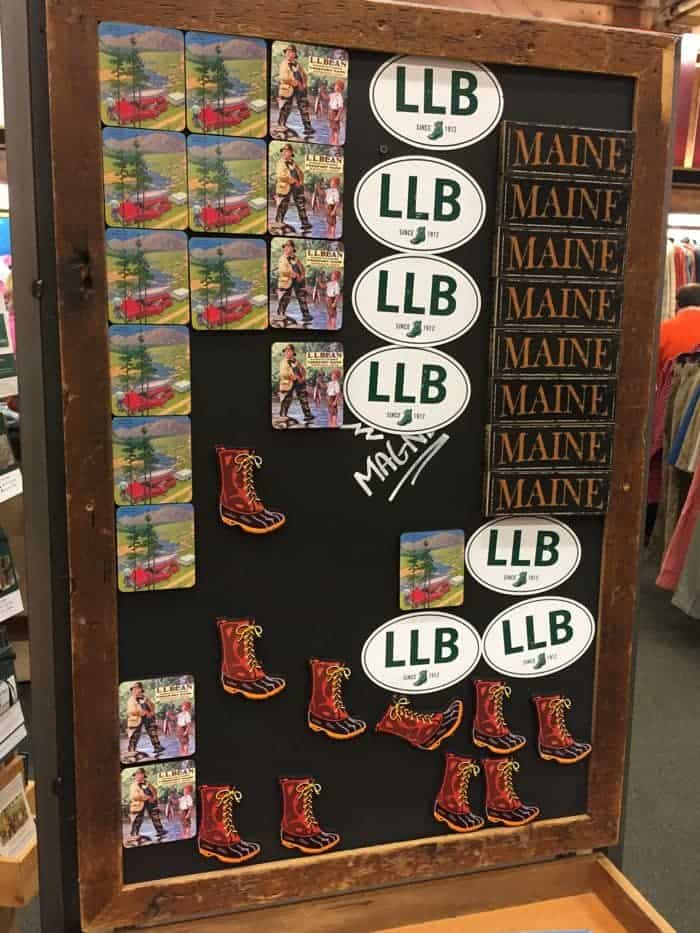 LL Bean magnets on display for sale.