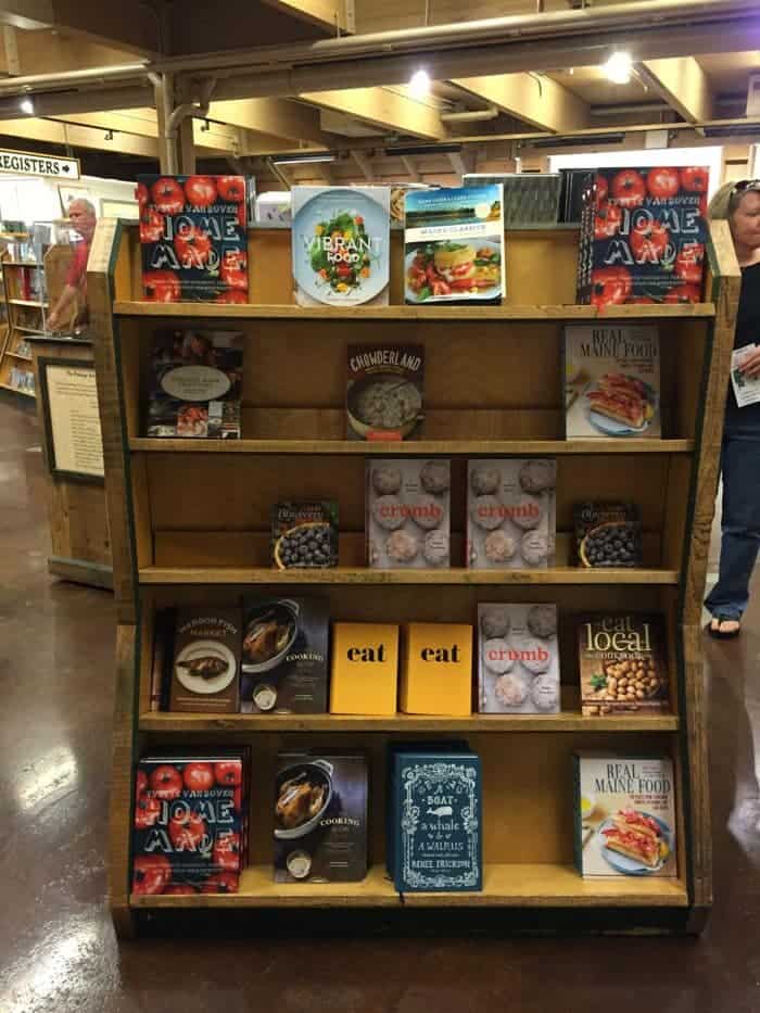 Cookbooks on display at LL Bean store. 