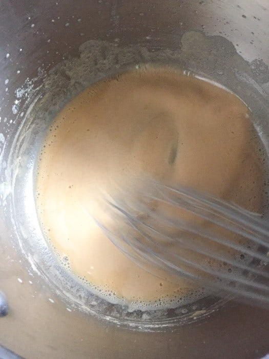 Roux being cooked for gluten-free gravy. 
