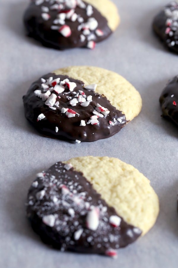 Gluten-free peppermint bark cookies with candy cane pieces.