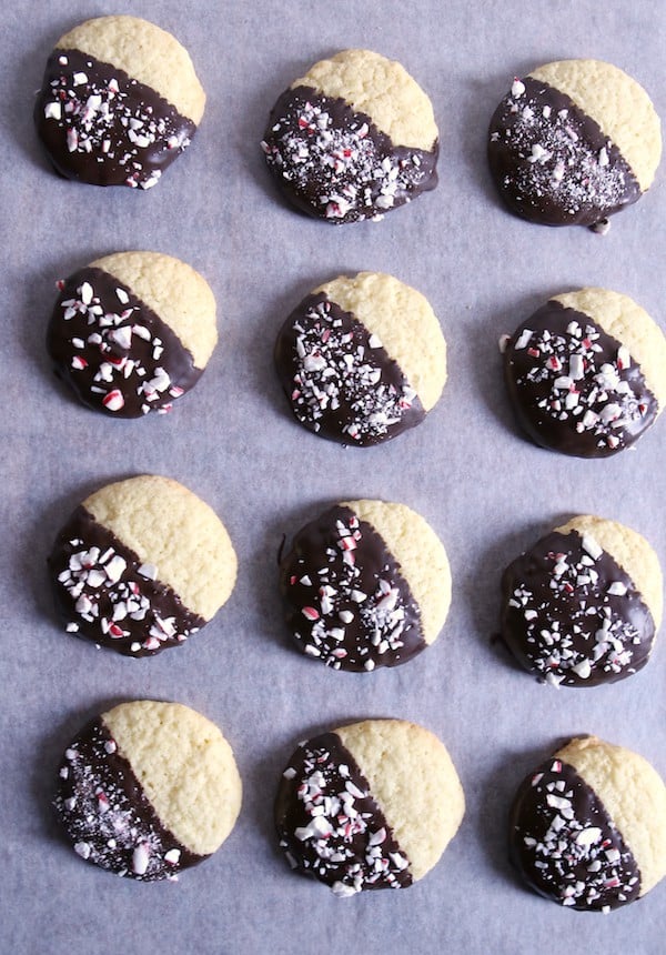 Gluten-free peppermint bark cookies on parchment paper.