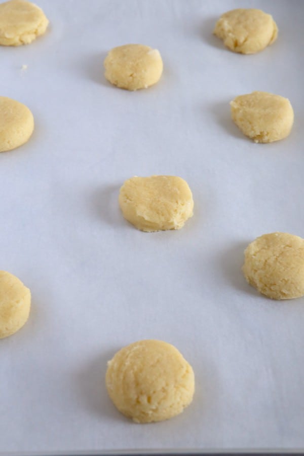 Gluten-free peppermint bark cookie dough on a pan.