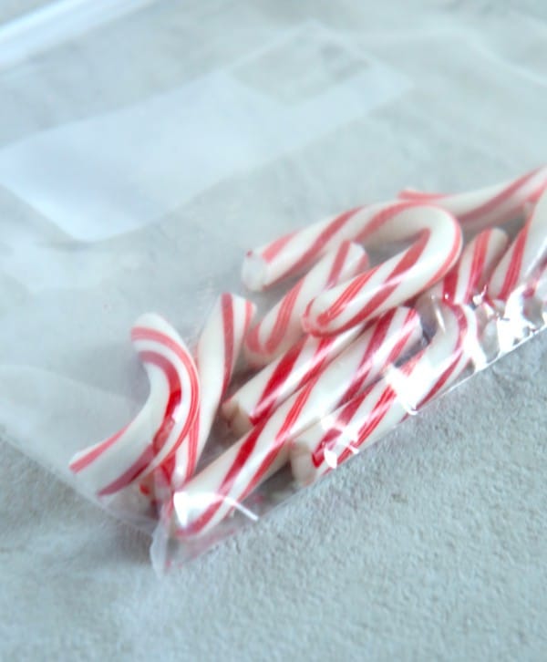 Small candy canes in a plastic bag.