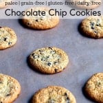 Paleo chocolate chip cookies on a pan.