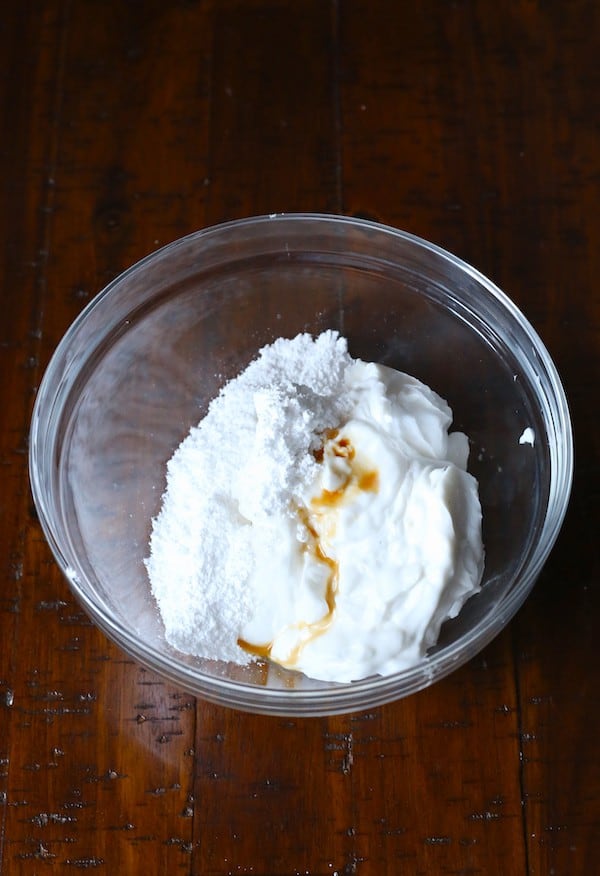 Whipped coconut cream with powdered sugar and vanilla extract.