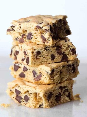 Gluten-Free Chocolate Chip Cookie Bars in a stack.
