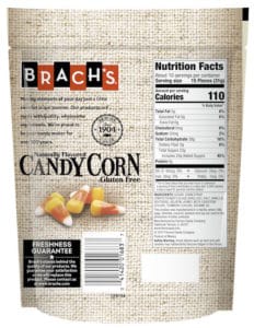 Back of Brach's bag of candy corn.