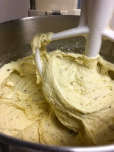 Gluten-Free Italian Easter bread dough mixing in stand mixer.