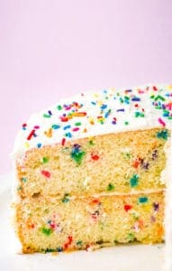 Slice of gluten-free funfetti cake.