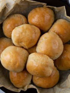 Basket of gluten-free soft rolls.