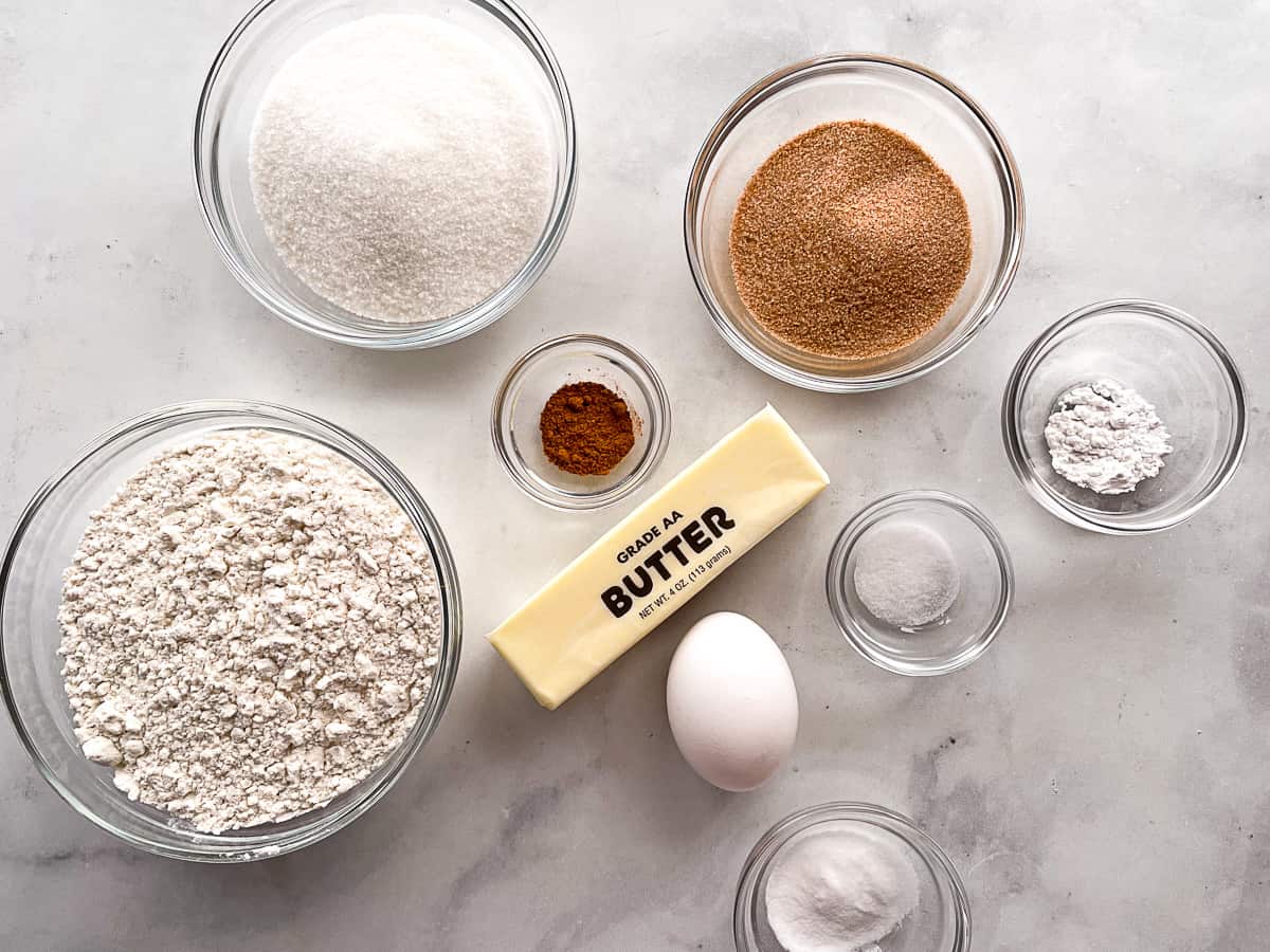 Gluten-free snickerdoodle ingredients on the counter.