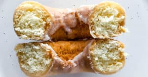 Gluten-free doughnut split in half to show texture.