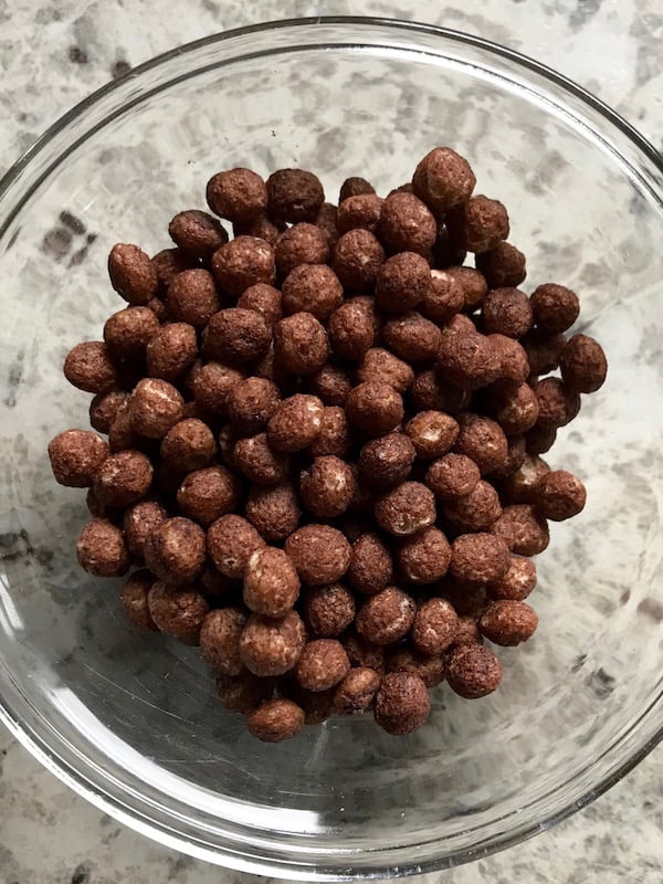 Trader Joe's Cocoa Crunch Cereal in Glass Bowl. (No Milk)