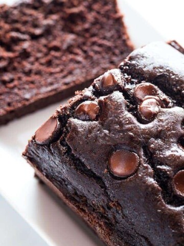 Gluten-Free Chocolate Zucchini Bread, topped with chocolate chips.
