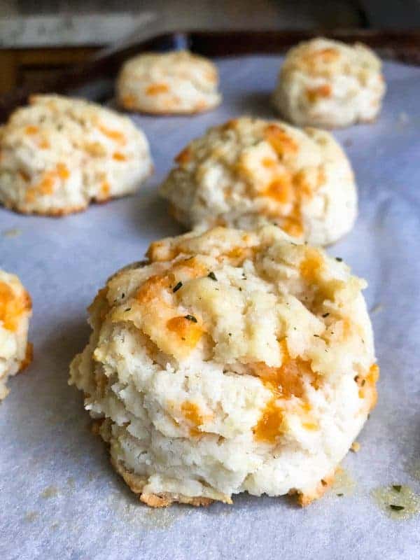 Red Lobster Cheddar Bay Biscuit Baked on Sheet Pan