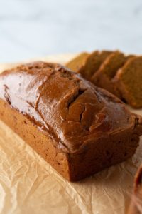 Baked loaf of gluten-free pumpkin bread.