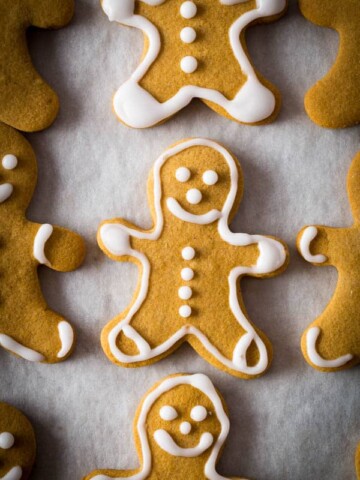 Baked gluten-free gingerbread cookie with icing