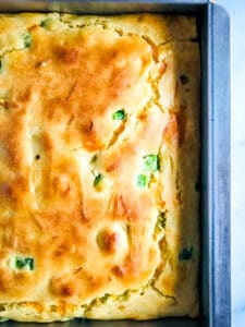 Gluten-free jalapeño cornbread in pan.