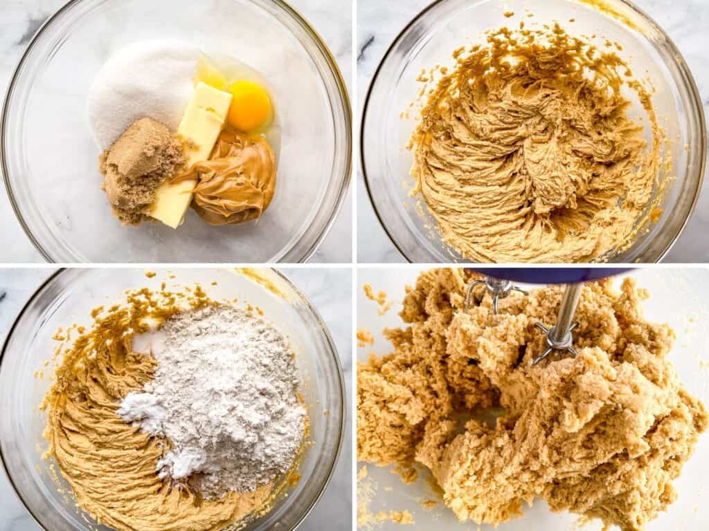 Steps for mixing gluten-free peanut butter dough.