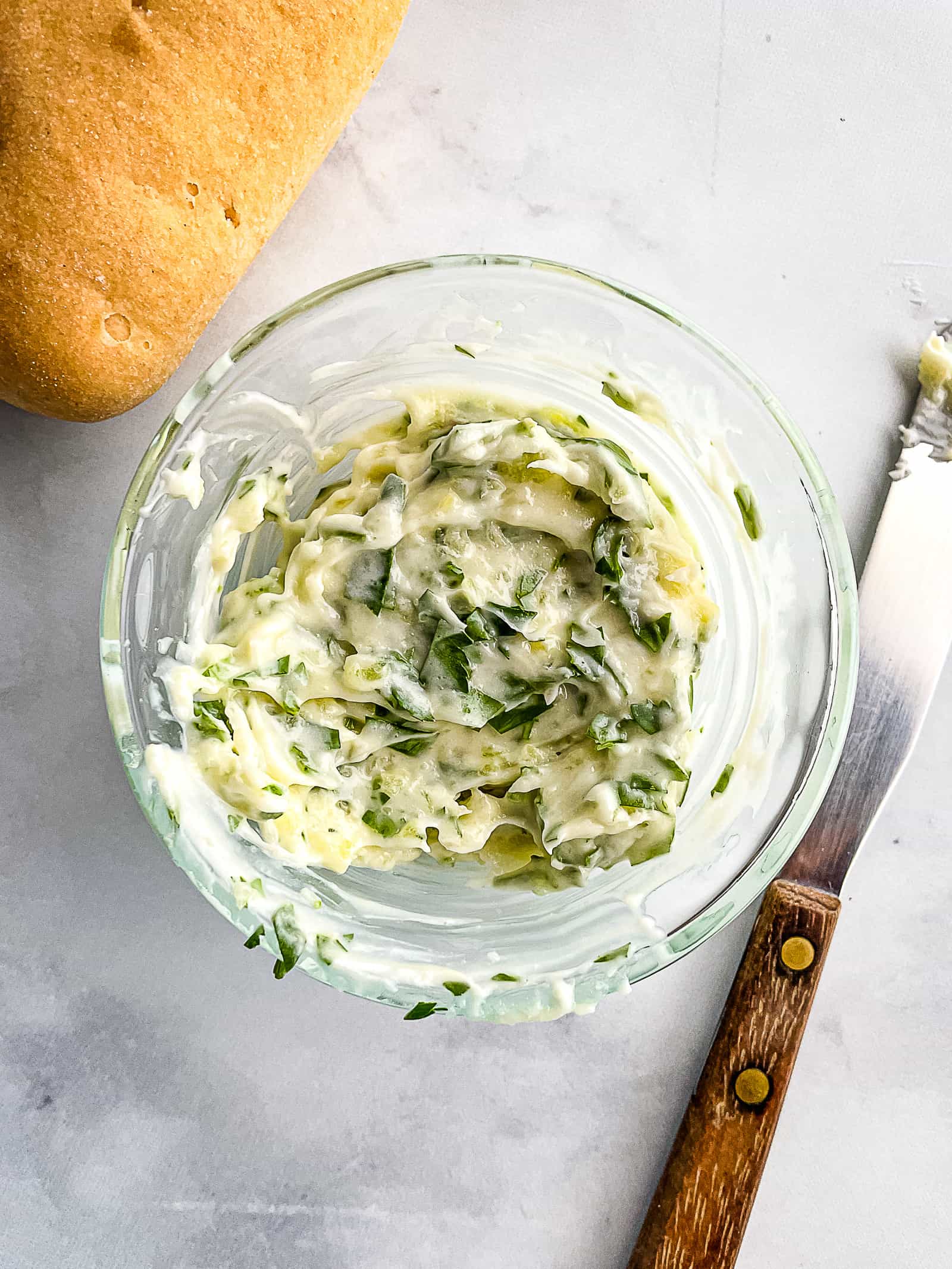 Garlic butter in a bowl.