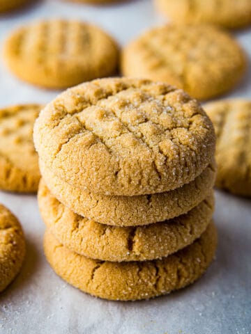 Gluten-free peanut butter cookies in a stack.
